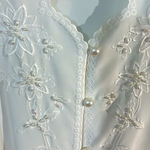 Vintage white blouse with seed pearl embroidery and pearl buttons